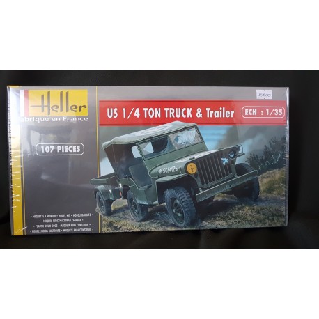  Heller - 81105- JEEP - US 1/4 TON TRUCK & TRAILLER - Echelle 1/35