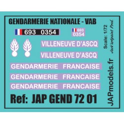 MAQUETTE JAPMODELS- DECALCOMANIES - GENDARMERIE PREVOTE - VILLENEUVE D'ASCQ - SCALE 1/72 - REF :JAP GEND 7201