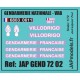 MAQUETTE JAPMODELS- DECALCOMANIES - GENDARMERIE PREVOTE - VILLOFRIGO - SCALE 1/72 - REF :JAP GEND 7202