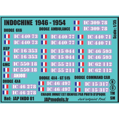 Décals INDOCHINE - JapModels - INDOCHINE 1946 1954 - Echelle 1/35