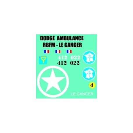 decals 1/72 DODGE AMBULANCE - LE CANCER 